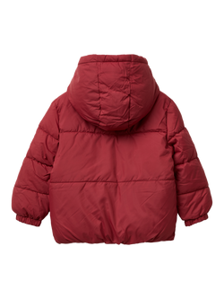 Benetton Kids' Hooded Puffer Coat, Red - view 2, Red