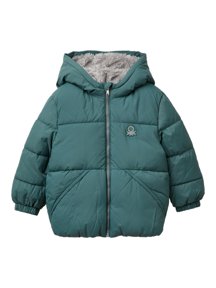 Benetton Kids' Hooded Puffer Jacket, Grey, Grey