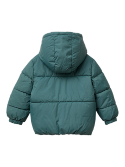 Benetton Kids' Hooded Puffer Jacket, Grey - view 2, Grey