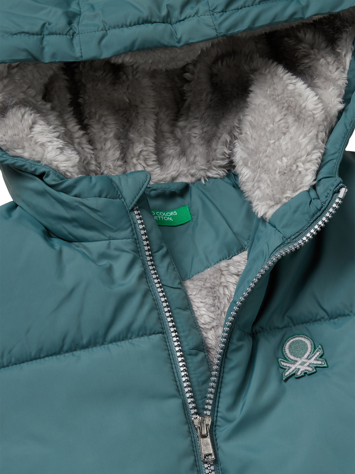 Product image 3 of 3, which shows Benetton Kids' Hooded Puffer Jacket, Grey, 3-4 years