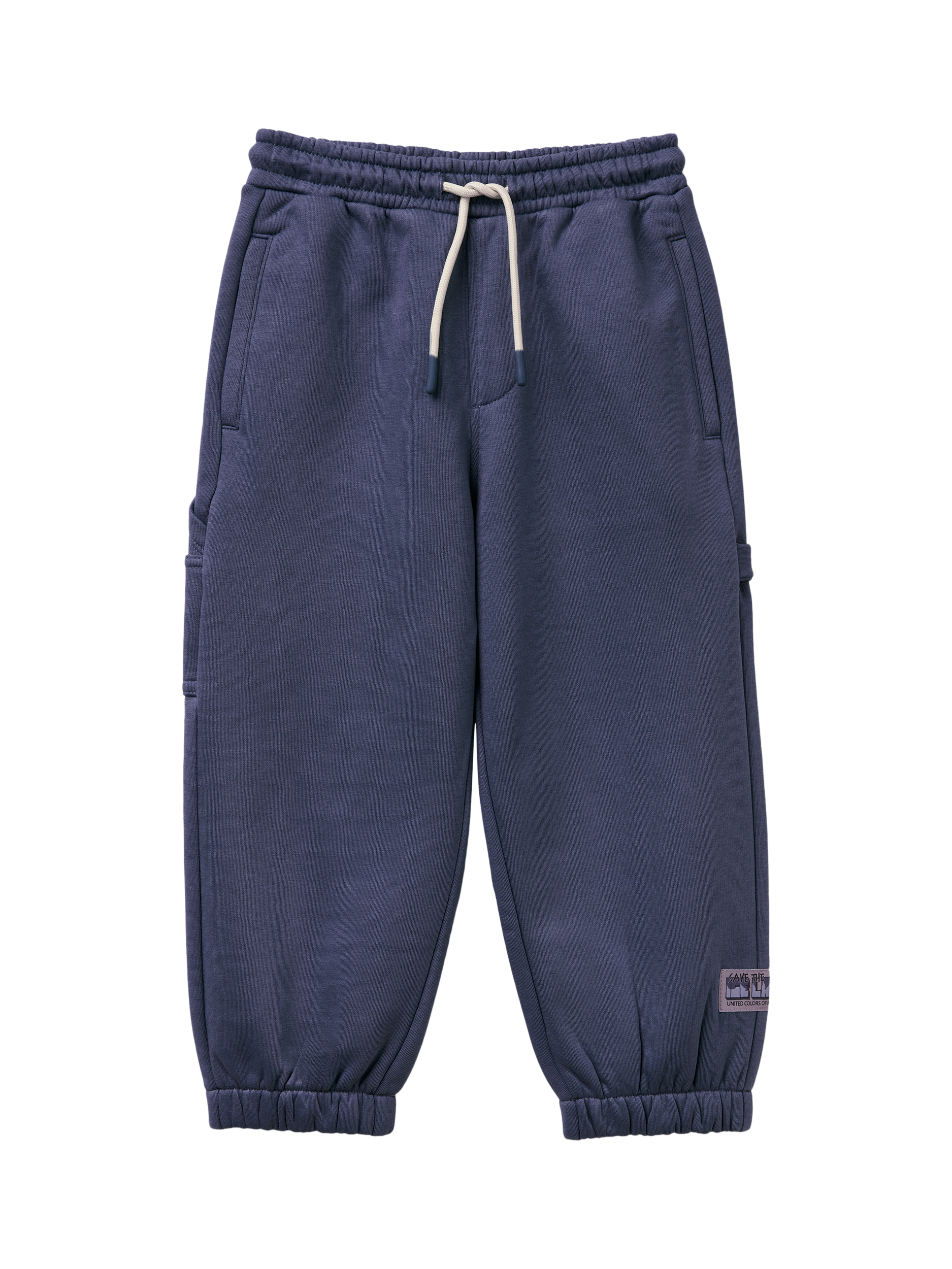 Product image 1 of 3, which shows Benetton Kids' Brushed Fleece Drawstring Joggers, Blue, 3-4 years