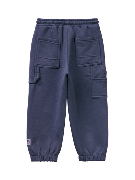 Benetton Kids' Brushed Fleece Drawstring Joggers, Blue - view 2, Blue