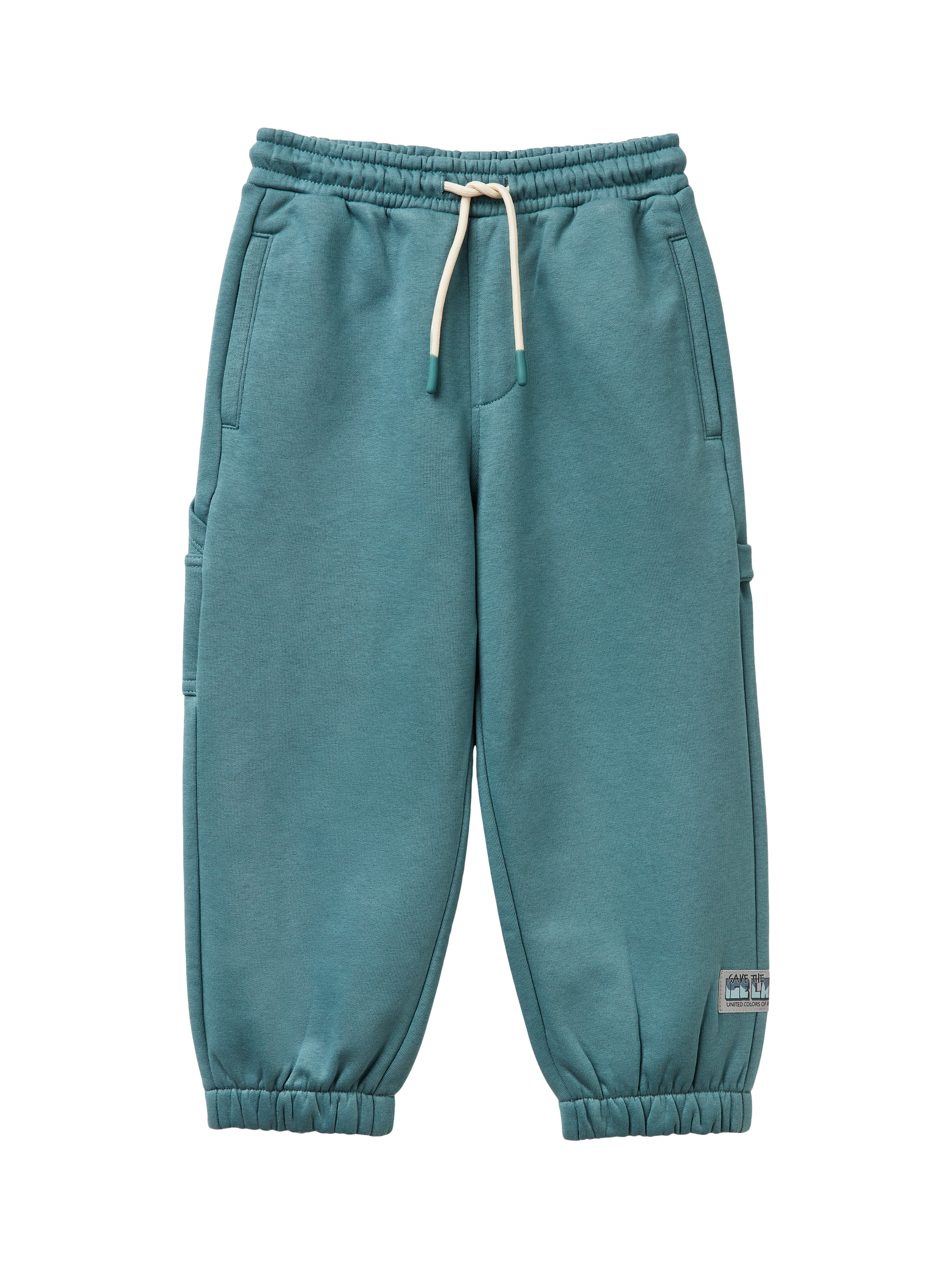Product image 1 of 3, which shows Benetton Kids' Brushed Fleece Drawstring Joggers, Grey, 3-4 years