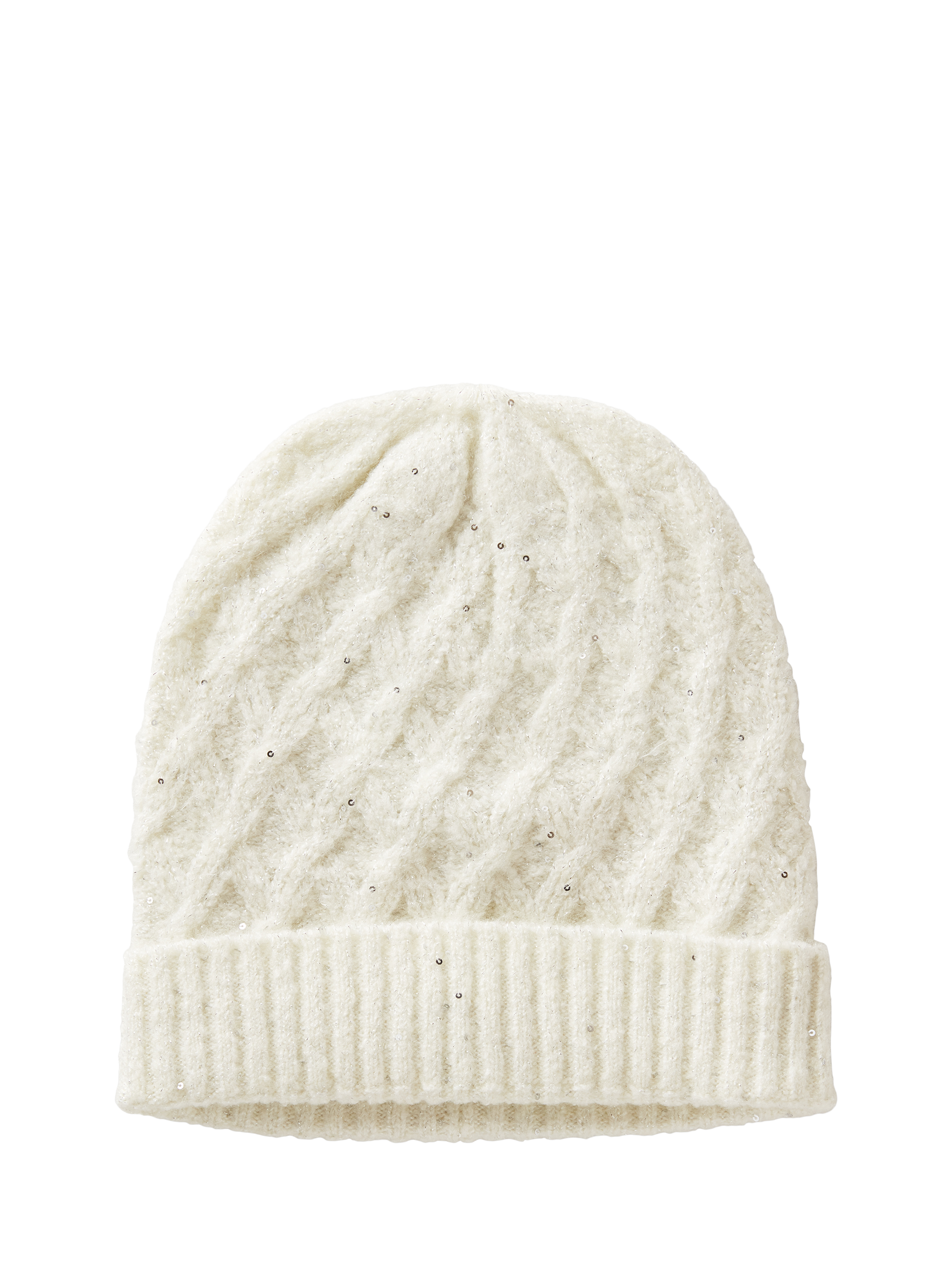 Product image 1 of 3, which shows Benetton Kids' Sequin Knitted Beanie, White, 7-8 yrs