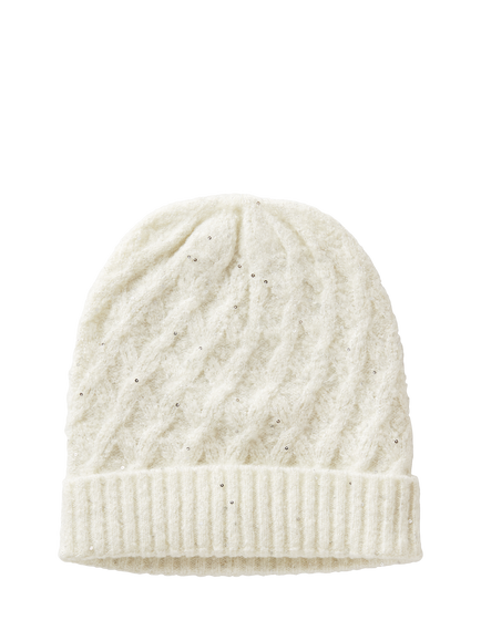 Benetton Kids' Sequin Knitted Beanie, White