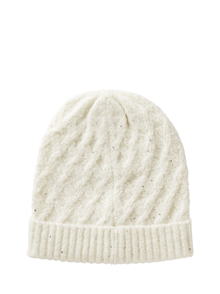 Benetton Kids' Sequin Knitted Beanie - view 2, White