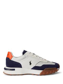 Polo Ralph Lauren Eldridge Suede-Paneled Trainers, Navy/Orange, Navy/Orange