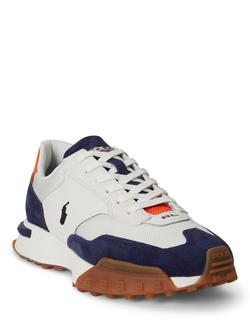 Polo Ralph Lauren Eldridge Suede-Paneled Trainers, Navy/Orange - view 2, Navy/Orange