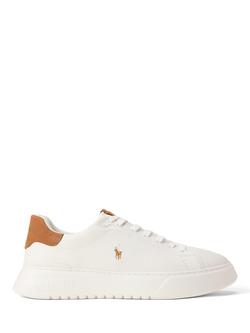 Polo Ralph Lauren RLite Court Leather Lace Up Trainers, Off White/Tan, Off White/Tan