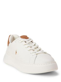 Polo Ralph Lauren RLite Court Leather Lace Up Trainers, Off White/Tan - view 2, Off White/Tan