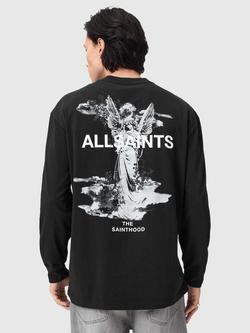 AllSaints Guardian Cotton Logo Long Sleeve T-Shirt, Jet Black - view 2, Jet Black