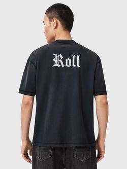 AllSaints Snare Cropped Slogan T-Shirt, Nearly Black - view 2, Nearly Black