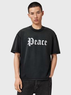 AllSaints Utopia Cropped Slogan T-Shirt, Washed Black, Washed Black