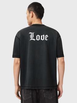 AllSaints Utopia Cropped Slogan T-Shirt, Washed Black - view 2, Washed Black