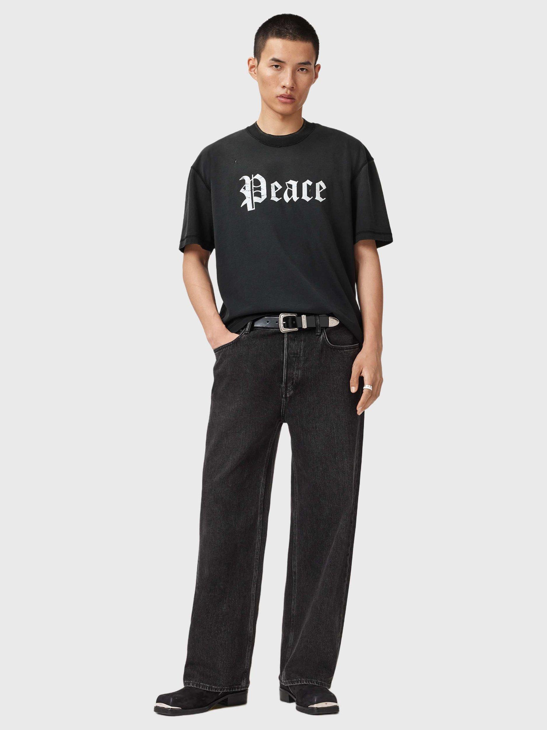 Product image 3 of 8, which shows AllSaints Utopia Cropped Slogan T-Shirt, Washed Black, L