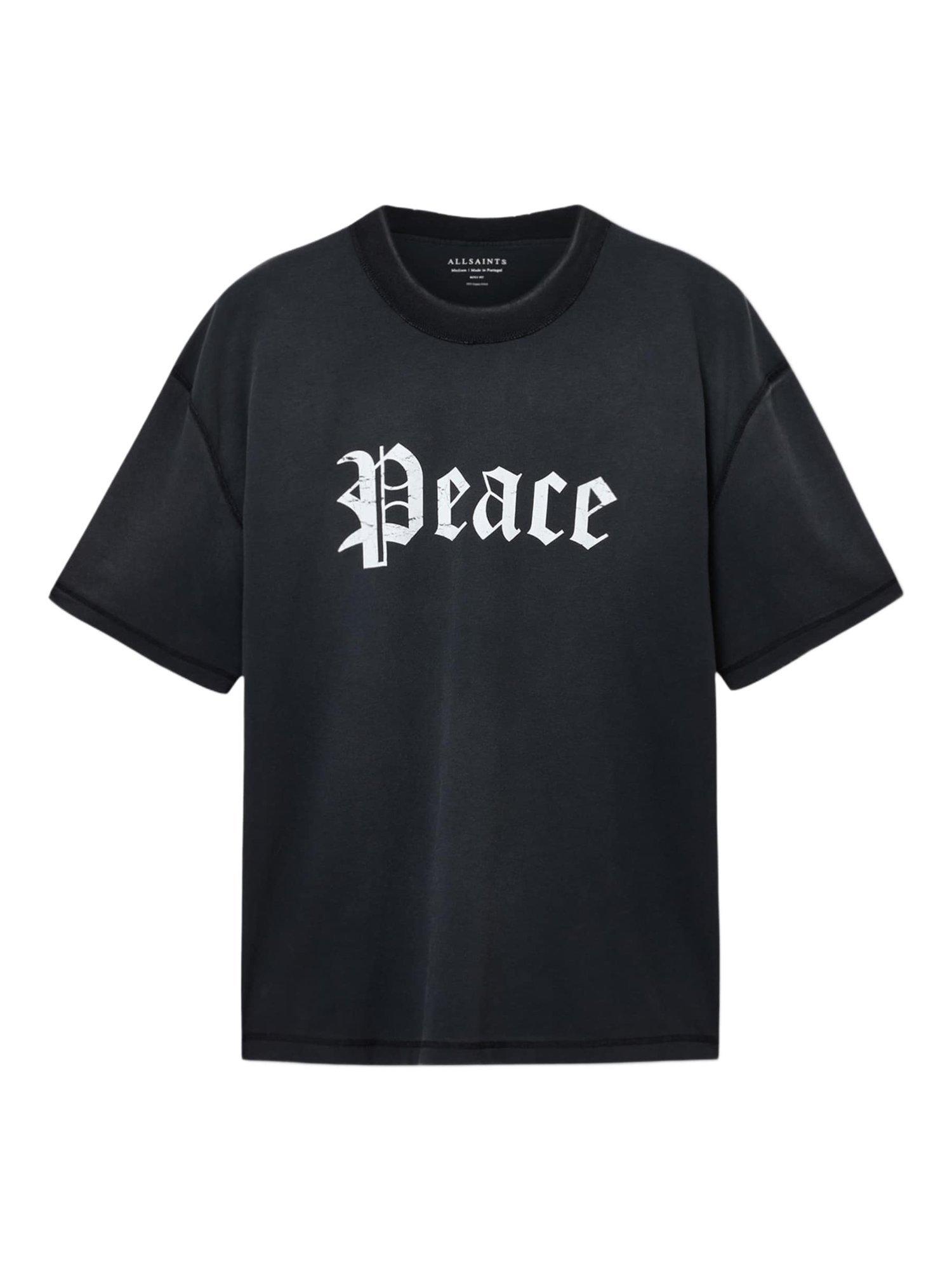 Product image 4 of 8, which shows AllSaints Utopia Cropped Slogan T-Shirt, Washed Black, L