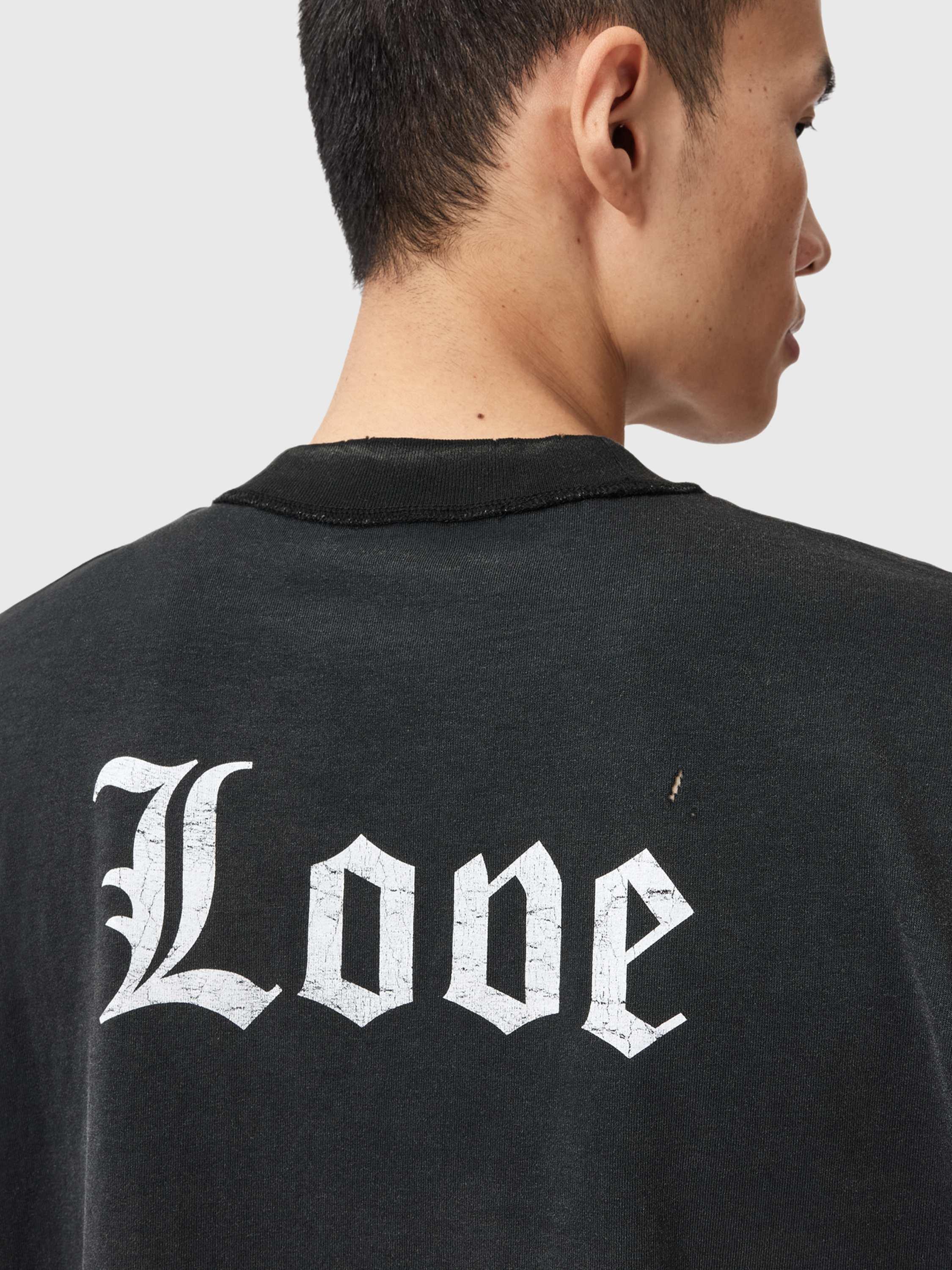 Product image 5 of 8, which shows AllSaints Utopia Cropped Slogan T-Shirt, Washed Black, L