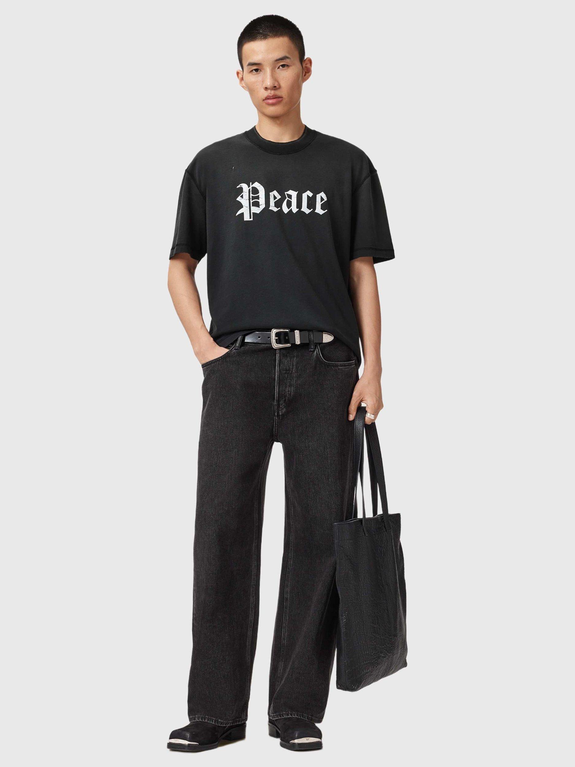 Product image 6 of 8, which shows AllSaints Utopia Cropped Slogan T-Shirt, Washed Black, L
