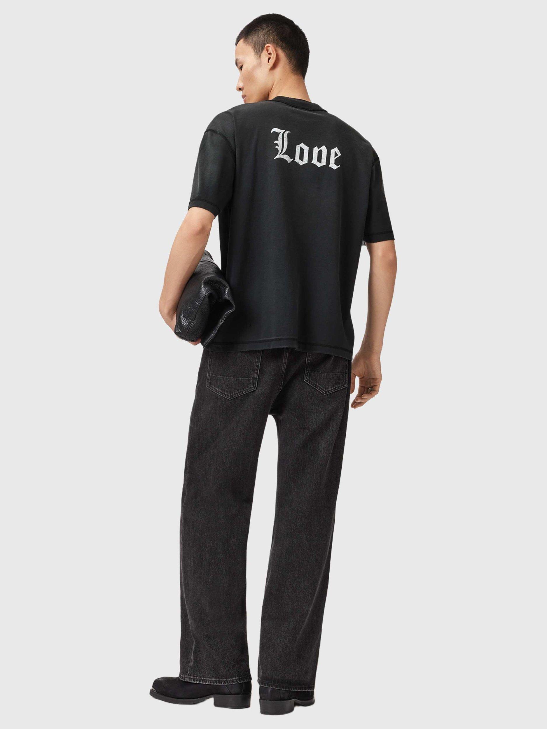 Product image 7 of 8, which shows AllSaints Utopia Cropped Slogan T-Shirt, Washed Black, L