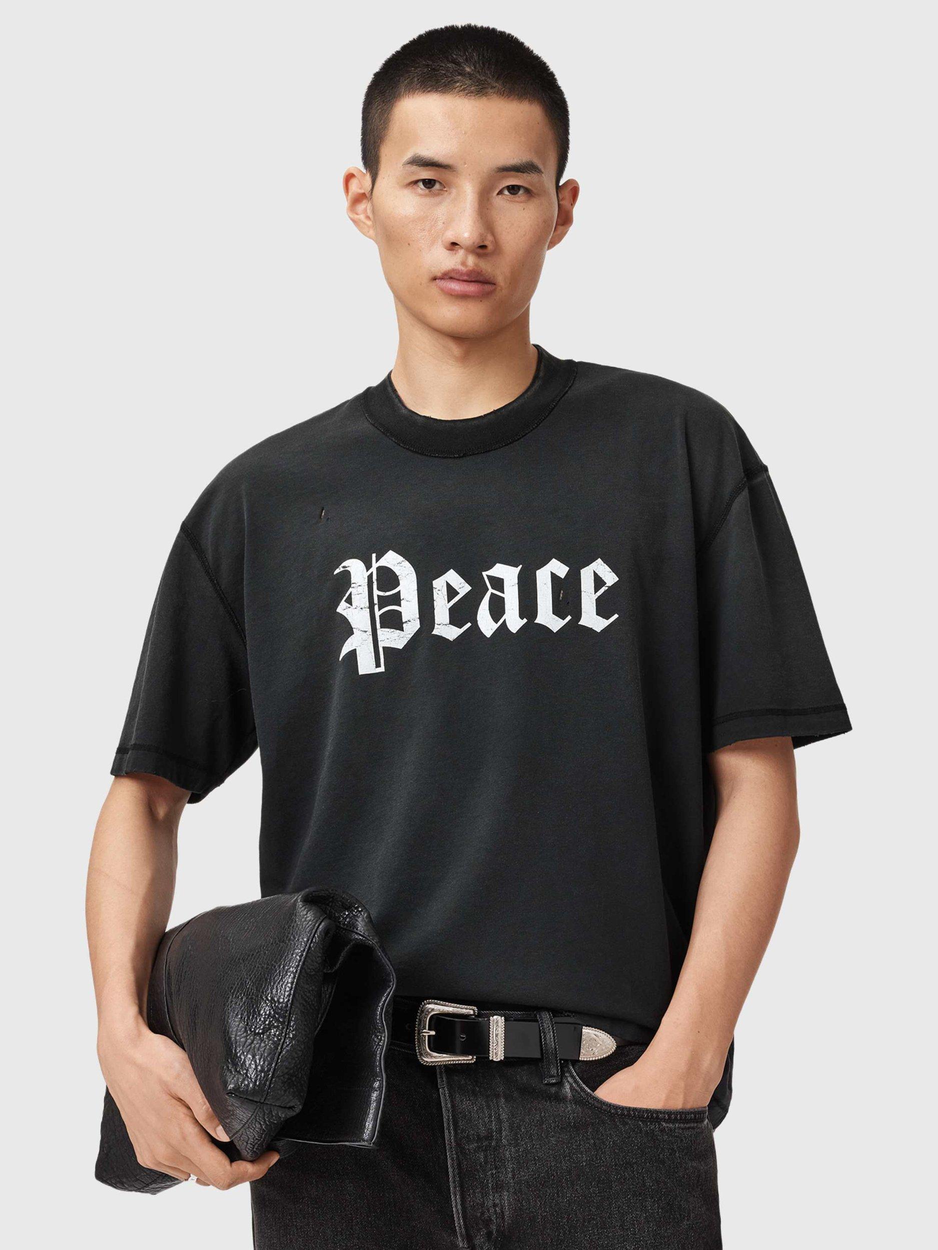 Product image 8 of 8, which shows AllSaints Utopia Cropped Slogan T-Shirt, Washed Black, L
