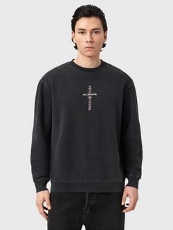 AllSaints Knox Cotton Logo Cross Graphic Sweatshirt, Washed Black, Washed Black