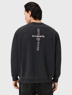 AllSaints Knox Cotton Logo Cross Graphic Sweatshirt, Washed Black - view 2, Washed Black
