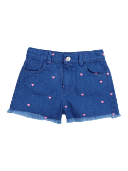 The New Society Kids' Heart Embroidery Shorts, Light Denim, Light Denim