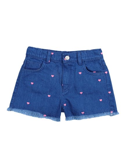 The New Society Kids' Heart Embroidery Shorts, Light Denim, Light Denim