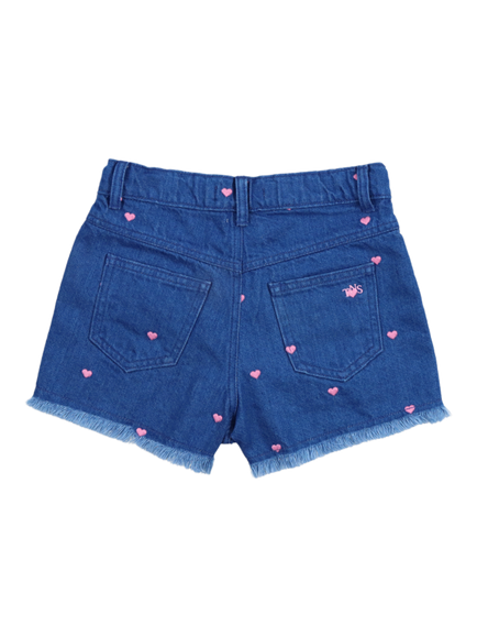 The New Society Kids' Heart Embroidery Shorts, Light Denim - view 2, Light Denim
