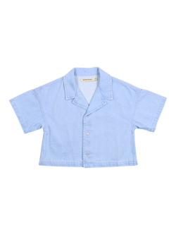 The New Society Kids' Bellis Cropped Shirt, Light Denim, Light Denim
