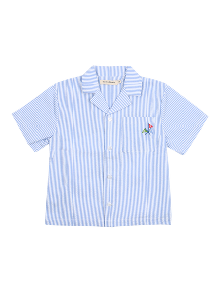 The New Society Kids' Almond Shirt, Vista Blue Stripes, Vista Blue Stripes