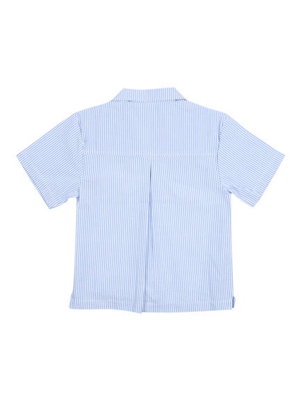 The New Society Kids' Almond Shirt, Vista Blue Stripes - view 2, Vista Blue Stripes