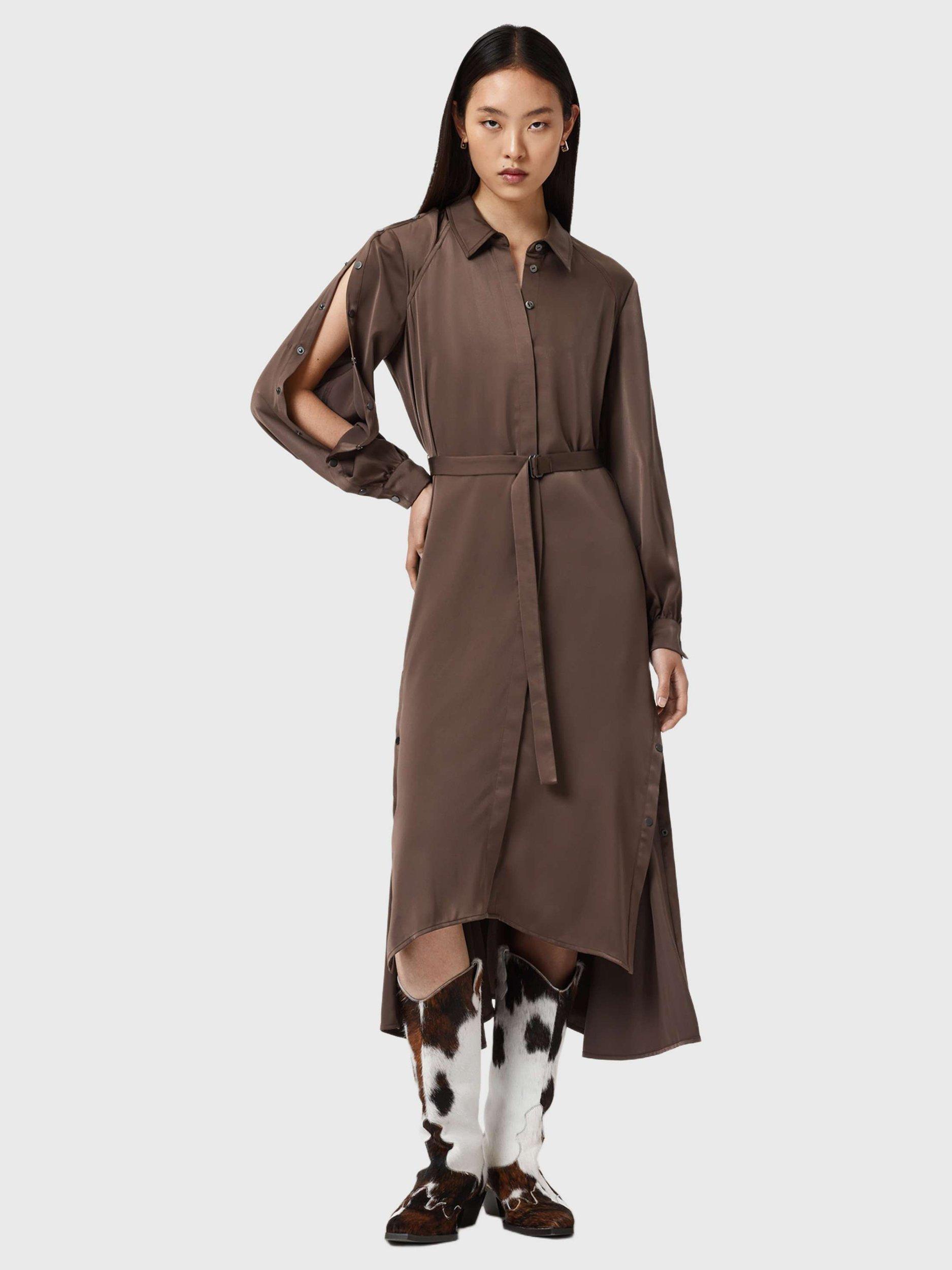 Product image 3 of 8, which shows AllSaints Lexi Dress, Pot Brown, 10