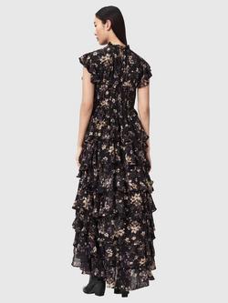 AllSaints Shaela Floral Tiered Dress containing LENZING™ ECOVERO™ Viscose, Vine Black - view 2, Vine Black
