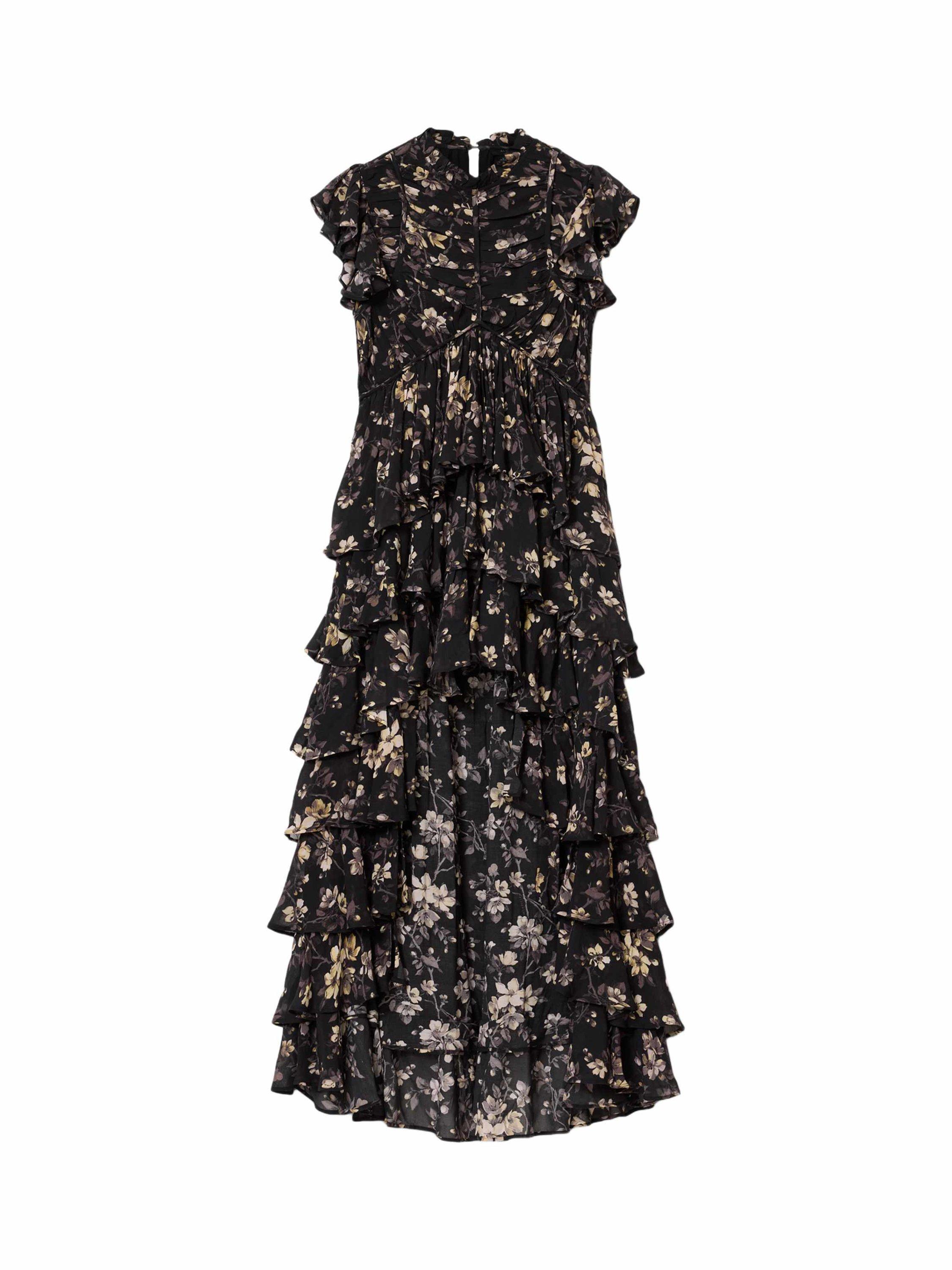 Acka. all sheer flower dress ブラック 01 AllSaints Shaela Floral Tiered Dress containing LENZING™ ECOVERO