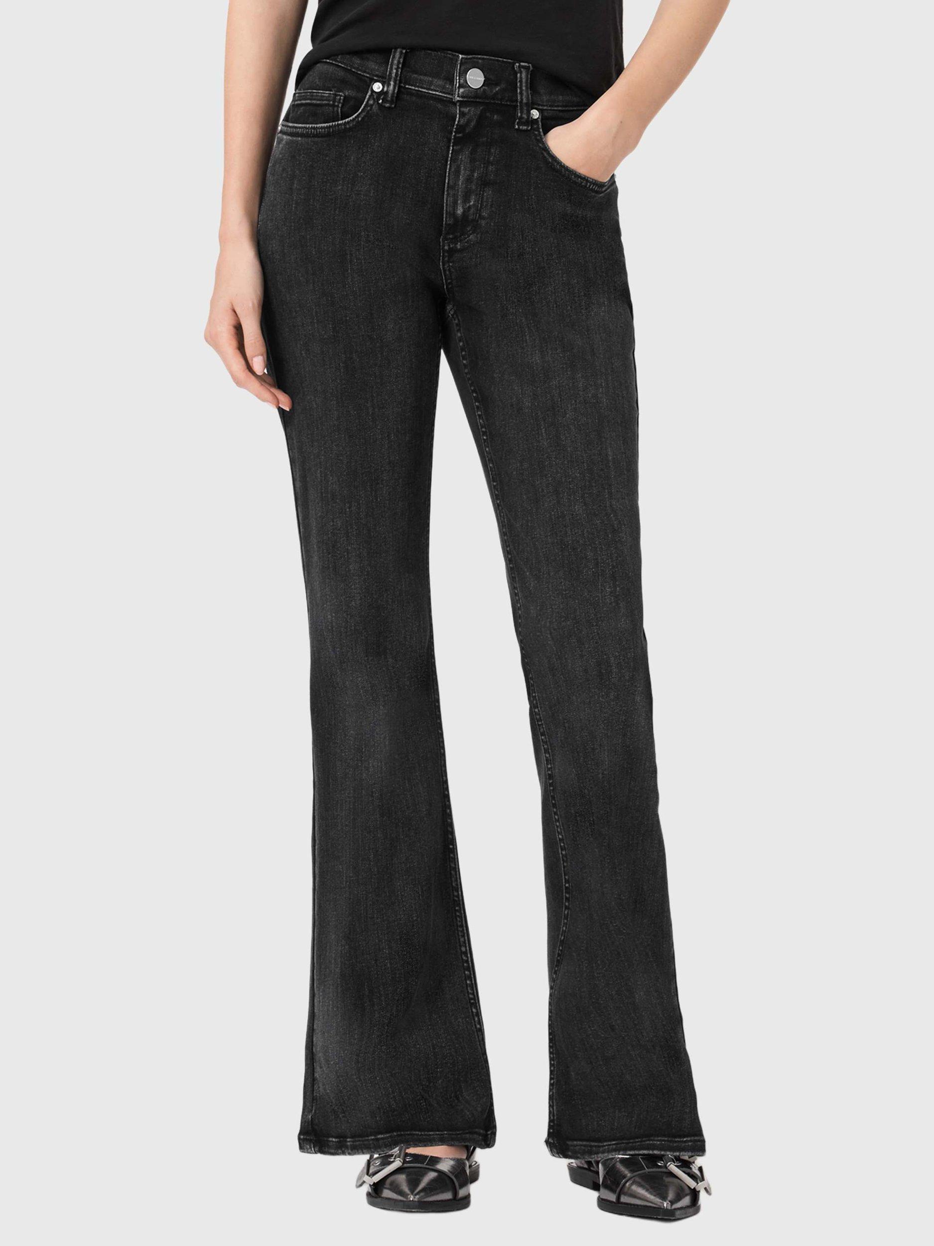 Product image 1 of 7, which shows AllSaints Ember Stretch Flared Jeans, Washed Black, 25