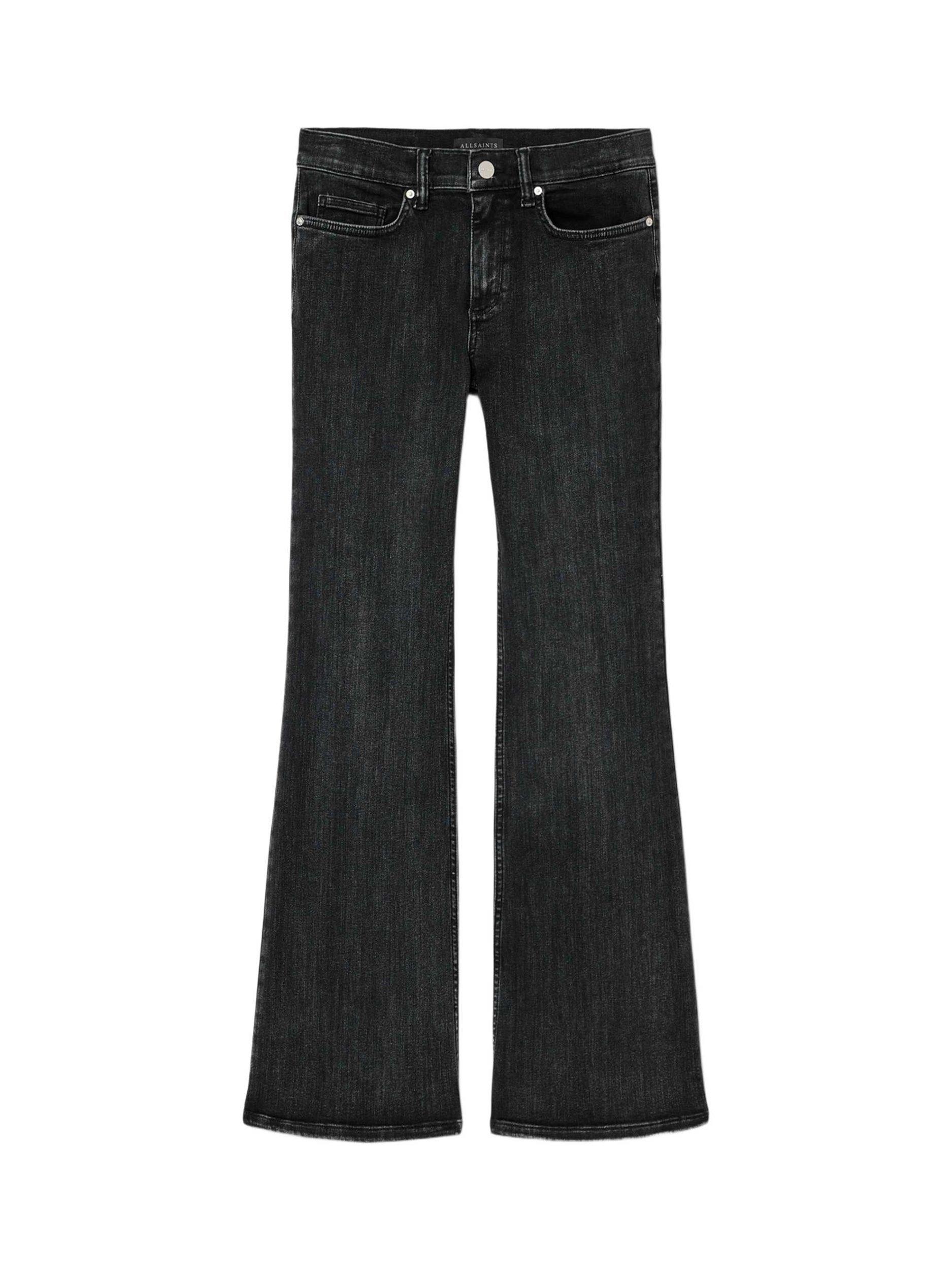 Product image 4 of 7, which shows AllSaints Ember Stretch Flared Jeans, Washed Black, 25