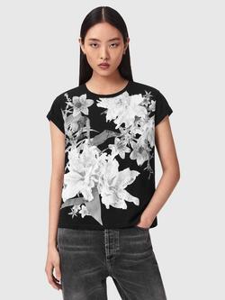 AllSaints Crystal Anna Floral T-Shirt, Black/White, Black/White