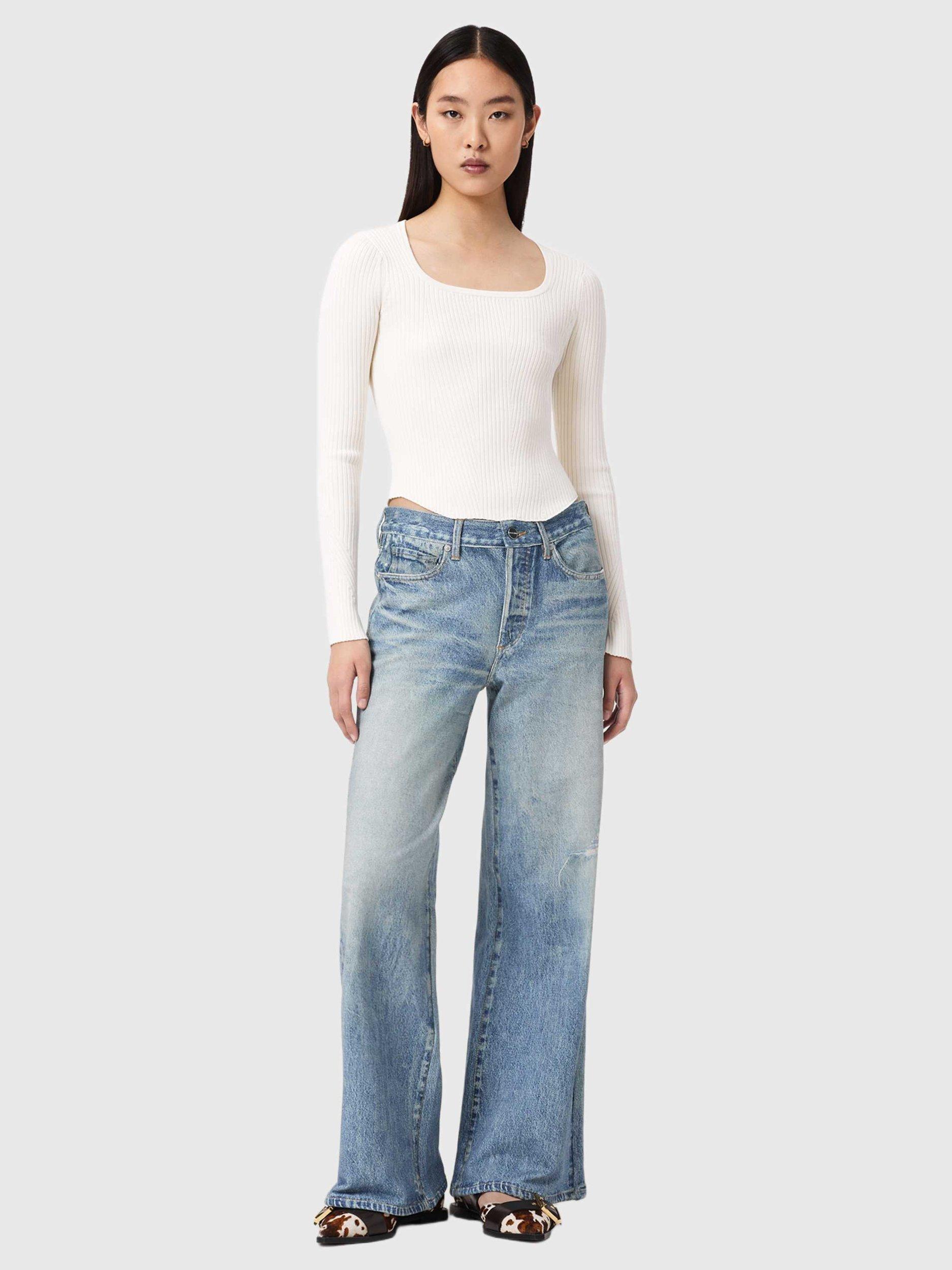 Product image 3 of 6, which shows AllSaints Kai Terry Wide Leg Jeans, Illusion Indigo, 10