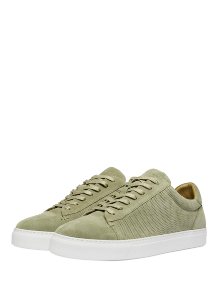 Oliver Sweeney Almada Leather Perforated Trainers, Sage - view 2, Sage