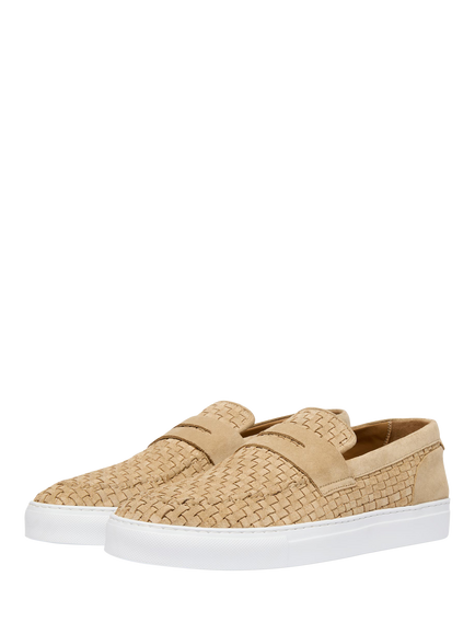 Oliver Sweeney Amesbury Woven Suede Penny Loafers, Sand - view 2, Sand