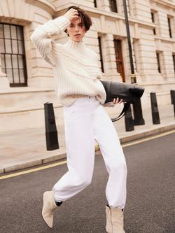 Mint Velvet Textured Knit High Neck Jumper, Natural Cream