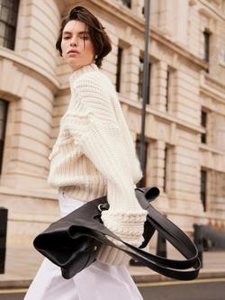 Mint Velvet Textured Knit High Neck Jumper - view 2, Natural Cream