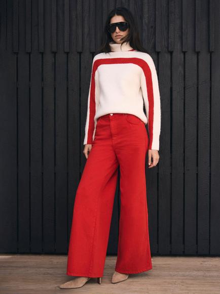 Mint Velvet Cotton Wide Leg Jeans, Red