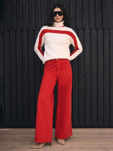 Mint Velvet Cotton Wide Leg Jeans - view 2, Red