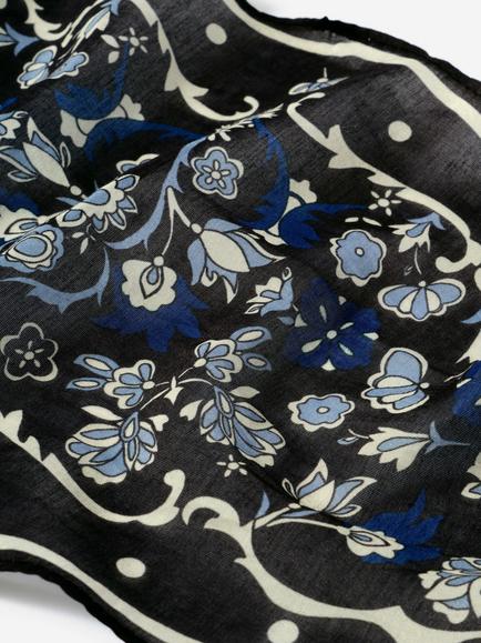 Mint Velvet Silk Blend Floral Print Scarf - view 2, Blue Navy