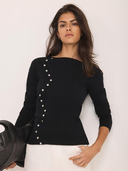 Mint Velvet Cashmere Blend Detail Knit Top - view 2, Black