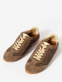 Mint Velvet Talia Suede Cut Out Trainers - view 2, Natural Taupe