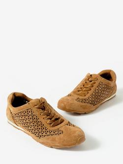 Mint Velvet Talia Suede Cut Out Trainers - view 2, Brown Tan