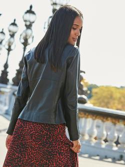 Sosandar Pure Leather Biker Jacket, Black - view 2, Black